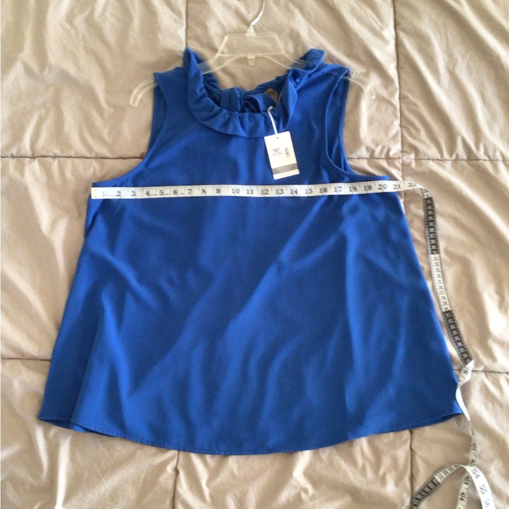 2/$10 Blue Sleeveless Eloise Ruffle Bow Top - Picture 7 of 8